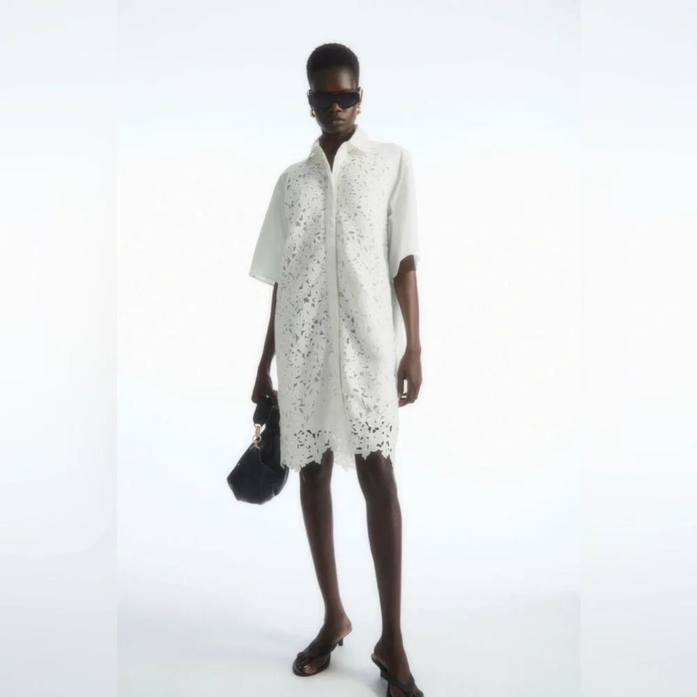 COS Broderie Anglaise White Shirt Dress Sz-4
